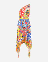 Thumbnail for your product : Dolce & Gabbana Carretto-print silk one-shoulder dress