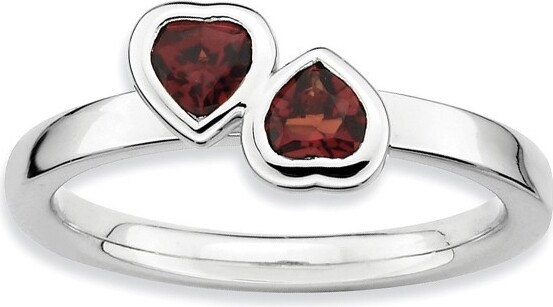 Black Bow Jewelry Co. BlackBowJewelrySterlingSilverStackableDoubleHeartGarnetRingSize10