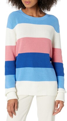 Cable Stitch Women's Colorblock Striped Sweater Multi-Blue Medium