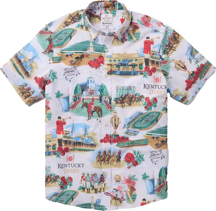 Reyn Spooner Men's Kentucky Derby 2025 White Button Down Short Sleeve Shirt, Small