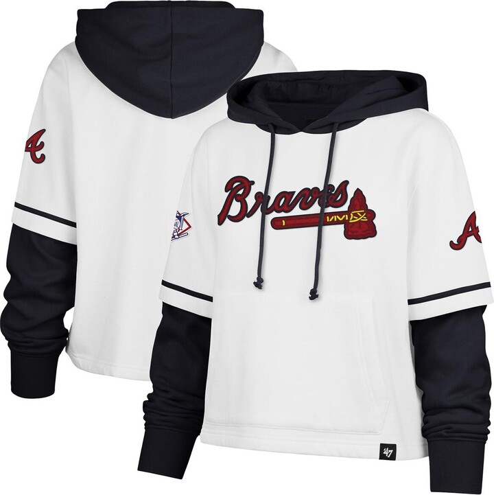 '47 Women's White Atlanta Braves Trifecta Shortstop Cropped Pullover Hoodie