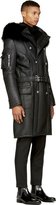 Thumbnail for your product : Balmain Black Leather & Shearling Double-Breasted Greatcoat