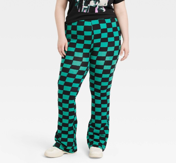 Zoe+Liv Women's Plus Size Checkered Wide Leg Graphic Pants - Green 2X -  ShopStyle