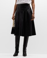Pleated Faux Luxe Leather Midi Skirt 
