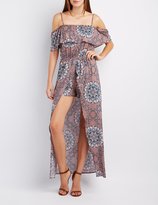 Thumbnail for your product : Charlotte Russe Printed Cold Shoulder Maxi Romper