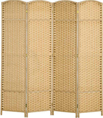 StoneStory 4 Panel Room Divider 5.6' Tall Privacy Screen For Bedroom. Hand-Woven Style With Natural Wood Feel. Versatile Various Rooms. Made Strong Frame & Poly