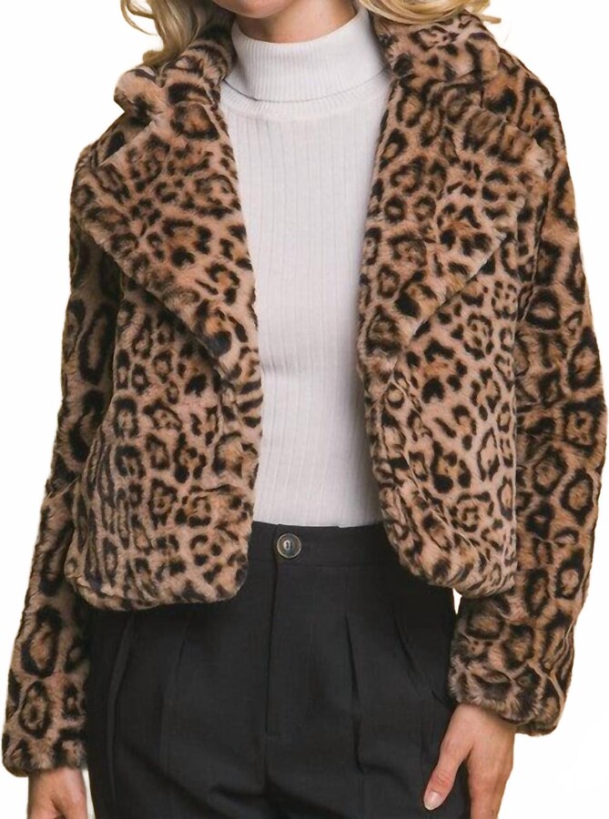 Love Tree Faux Fur Cropped Jacket In Leopard