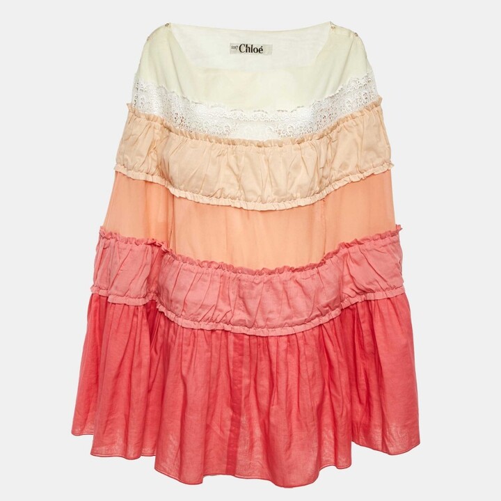 Chloé Pink/Cream Cotton & Silk Tiered Kaftan Tunic M