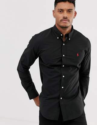 Polo Ralph Lauren Player Logo Slim Fit Poplin Shirt Button-Down In Black
