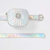 Thumbnail for your product : River Island Girls silver holographic RI quilted bum bag