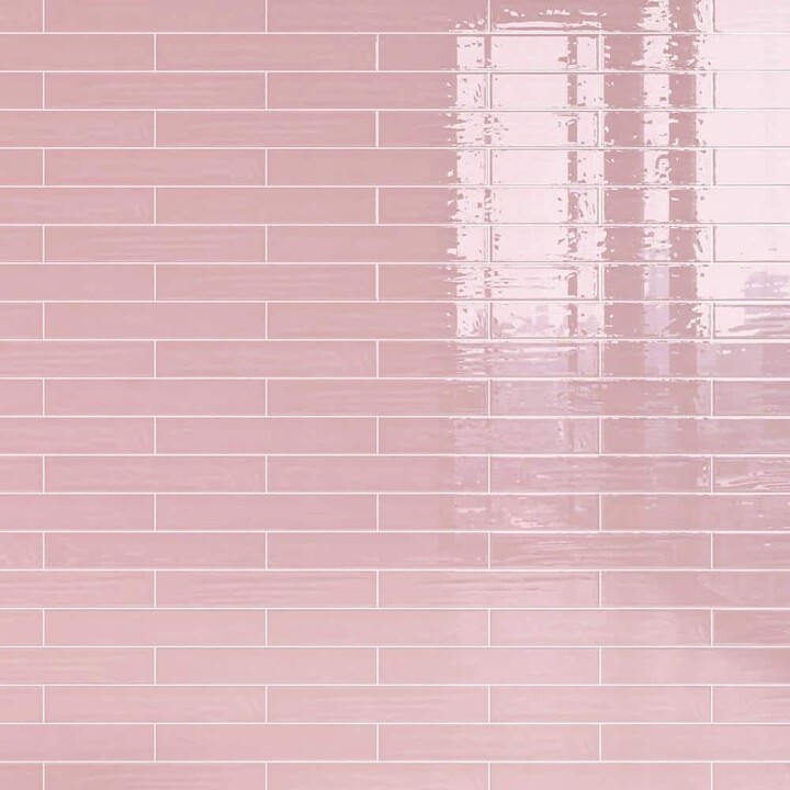 MOLOVO Nova Pink Blush 1.97 in. x 11.81 in. Polished Ceramic Subway Tile Sample