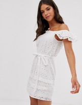Thumbnail for your product : Parisian Tall off shoulder white dress in broderie anglaise