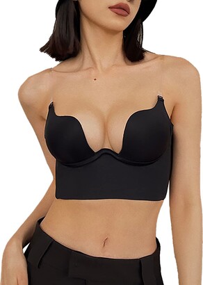 YANDW Wireless Seamless Push Up Strapless Bra Thick Padded Add 2 Cup  Drawstring Clear Straps Convertible Brassiere Black - ShopStyle