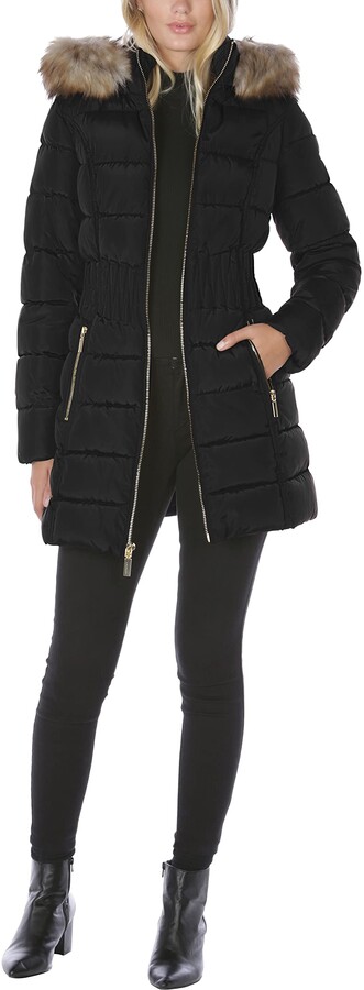 puffer coat with cinched waist