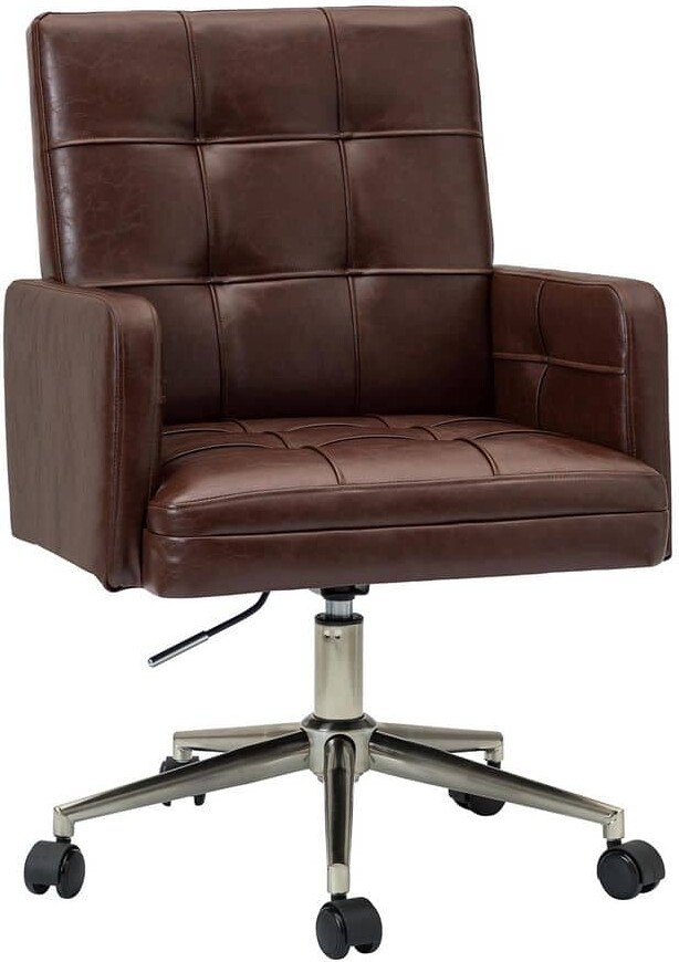 JAYDEN CREATION Josua Mid-century Modern Industrial Style Brown Button-tufted Height-adjustable Swivel Task Chair for Home and Office