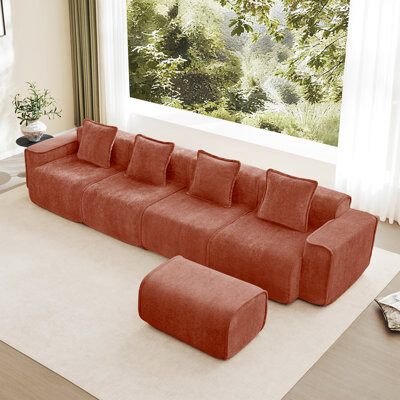 Latitude Run Modular 4 Seat L Shape Sectional Boneless Sofa With French Edge Piping No Assembly Required 4-Seat Sofa Couch