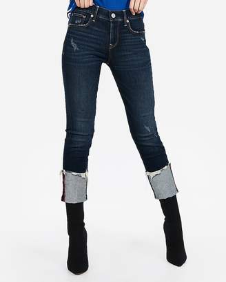 Express Mid Rise Ripped Cuffed Cropped Skinny Jeans