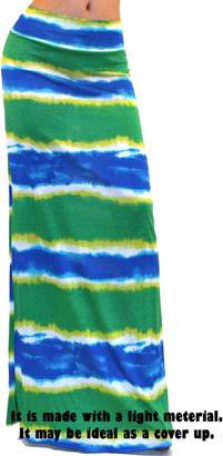 Vivicastle Women's Colorful Tie Dye Acid Washed High Waist Foldover Maxi Skirt