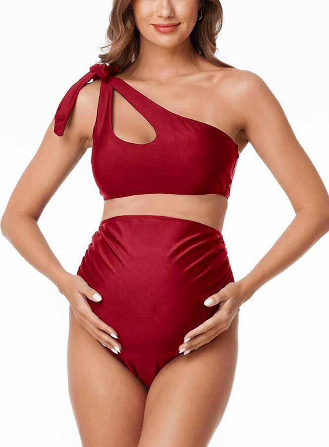 Summer Mae Maternity TwoPiece Swimsuit Bikini Set Cutout One Shoulder