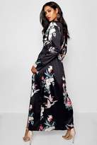 Thumbnail for your product : boohoo Oriental Wrap Front Floral Maxi Dress