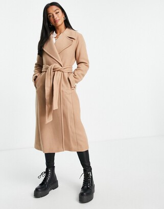 Ever New Petite wrap midi coat in camel - ShopStyle