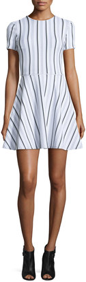 Opening Ceremony Clos Short-Sleeve Striped Circle Dress, White/Multicolor