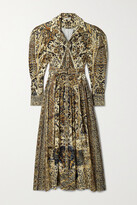 Thumbnail for your product : Ulla Johnson Lucinda Belted Pleated Printed Cotton-corduroy Midi Dress - Brown