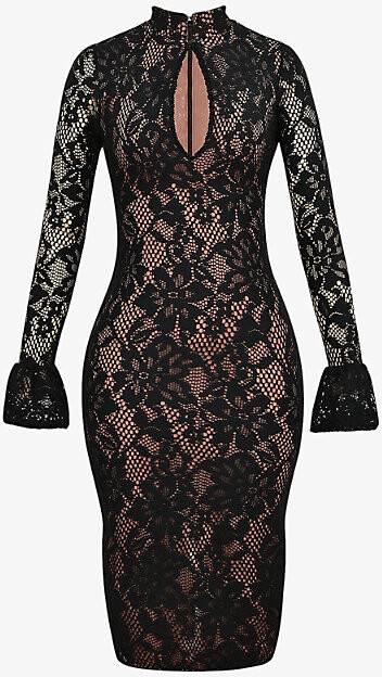 House Of CB Womens Black Pierette Keyhole-Neck Stretch-Lace Midi Dress Xs