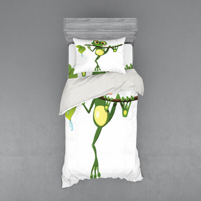 Ambesonne Animal Gray/Green Microfiber Duvet Cover Set