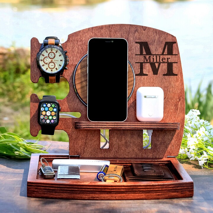 Iphone Station, Wooden Stand, Desk Accessories, Husband Gift, Mens Office, Eco Friendly, Sustainable, Charging Dock, Station