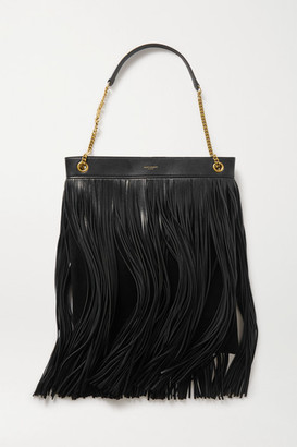 black leather fringe purse