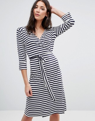 Traffic People Striped Bodycon Dress With Tie Belt