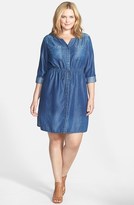 Thumbnail for your product : Sejour Tencel® Chambray Roll Sleeve Shirtdress (Plus Size)