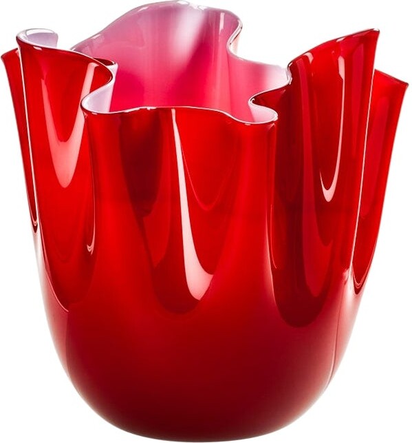 Venini 21st Century Fazzoletto Small Glass Vase In Opaque Pink/red