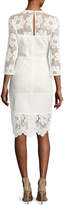 Thumbnail for your product : Trina Turk Divertida 3/4-Sleeve Floral Mesh Cocktail Dress, White
