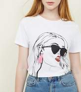 Thumbnail for your product : New Look White Tassel Earring Trim Face Print T-Shirt