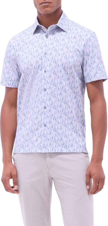 Bugatchi Milo OoohCotton® Feather Print Short Sleeve Button-Up Shirt