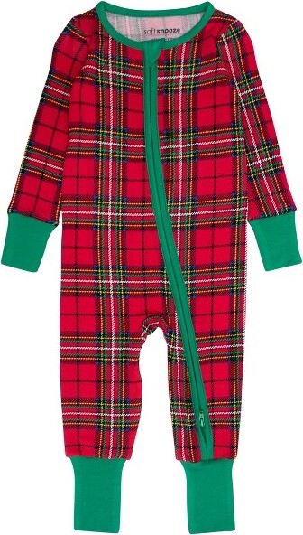 RuffleButts RuffleButtsSoftSnoozeGenderInclusiveHolidayConvertibleOnePiecePajamas-RedNicholasPlaid,0-3m