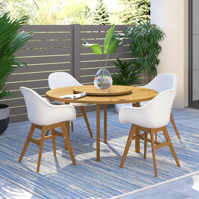 Lark Manor Anautica Round 4 - Person 59'' Teak Finish Outdoor Furniture Dining Set