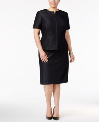 Tahari ASL Plus Size Short-Sleeve Zip-Up Skirt Suit