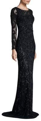 Theia Long Sleeve Embellished Gown