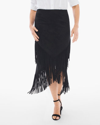 Chico's Faux-Suede Fringed Midi Skirt in Black
