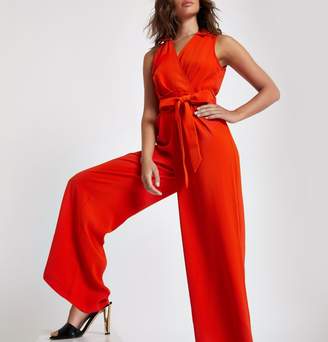 River Island Womens Red wrap tie front wide leg jumpsuit