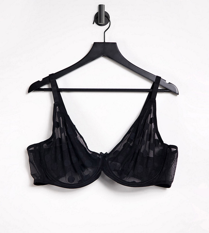 Ivory Rose Fuller Bust high apex sheer dot mesh bra in black