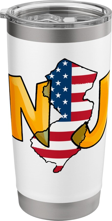 I Love New Jersey Proud To Be American 4th Of July Happy Nat'l New Jersey Day US Flag Print NJ Map Garden State Stainless Steel Insulated Tumbler