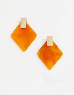 ASOS Design DESIGN front and back earrings with resin shape in gold