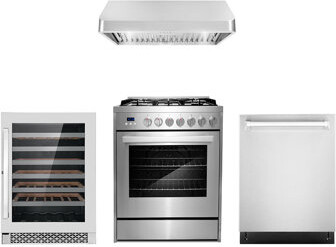 Cosmo 4 Piece Kitchen Package With 30\ Freestanding Gas Range 30\ Under Cabinet Range Hood 24\ Built-in Fully Integrated Dishwasher 36\ French Door Refriger