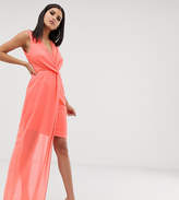 Thumbnail for your product : TFNC Tall Tall wrap front dress with asymmetric hem in coral