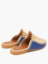 Thumbnail for your product : KILOMETRE PARIS Raffia And Leather Backless Loafers - Navy