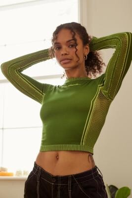 iets frans... iets frans. Long Sleeve Serena Ribbed Mesh Top - Green S at Urban  Outfitters - ShopStyle
